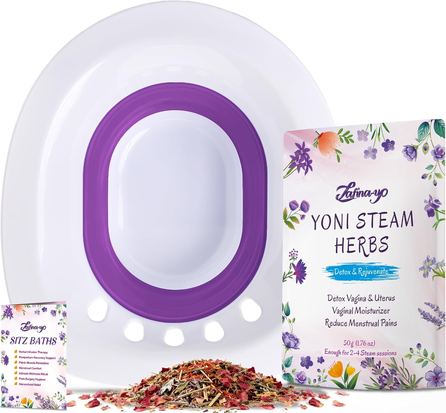 2-in-1 Yoni Steaming Kit – Foldable Toilet Seat, Natural Herbal Blend – V-Steam for Detox, Cleansing, PH Balance, Odor Control – Purple