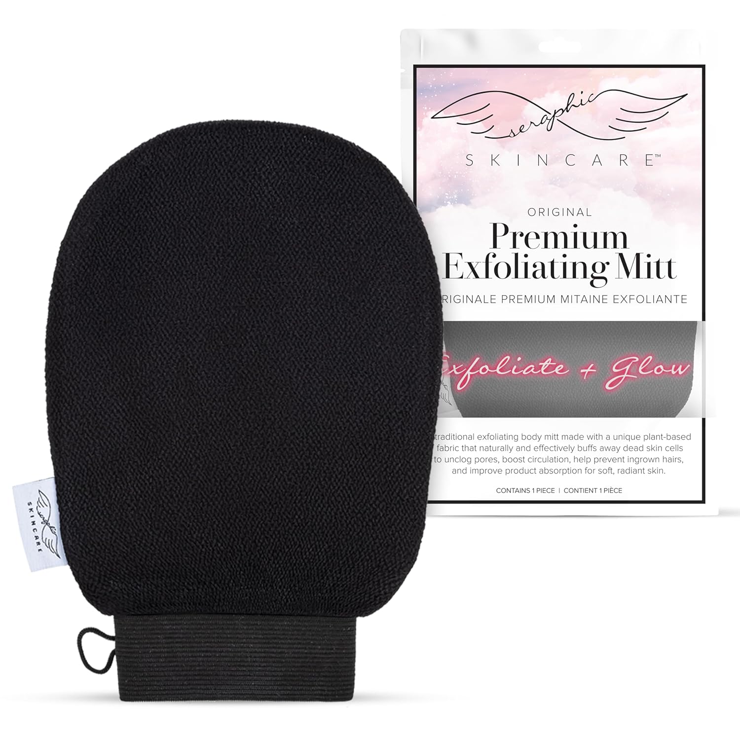 Seraphic Skincare Original Premium Exfoliating Mitt for Body (1pc) – 100% Vegan Viscose Traditional Body Scrub Glove Kessa Korean Washcloth – Body Exfoliator for Self-Tan Removal & Keratosis Pilaris