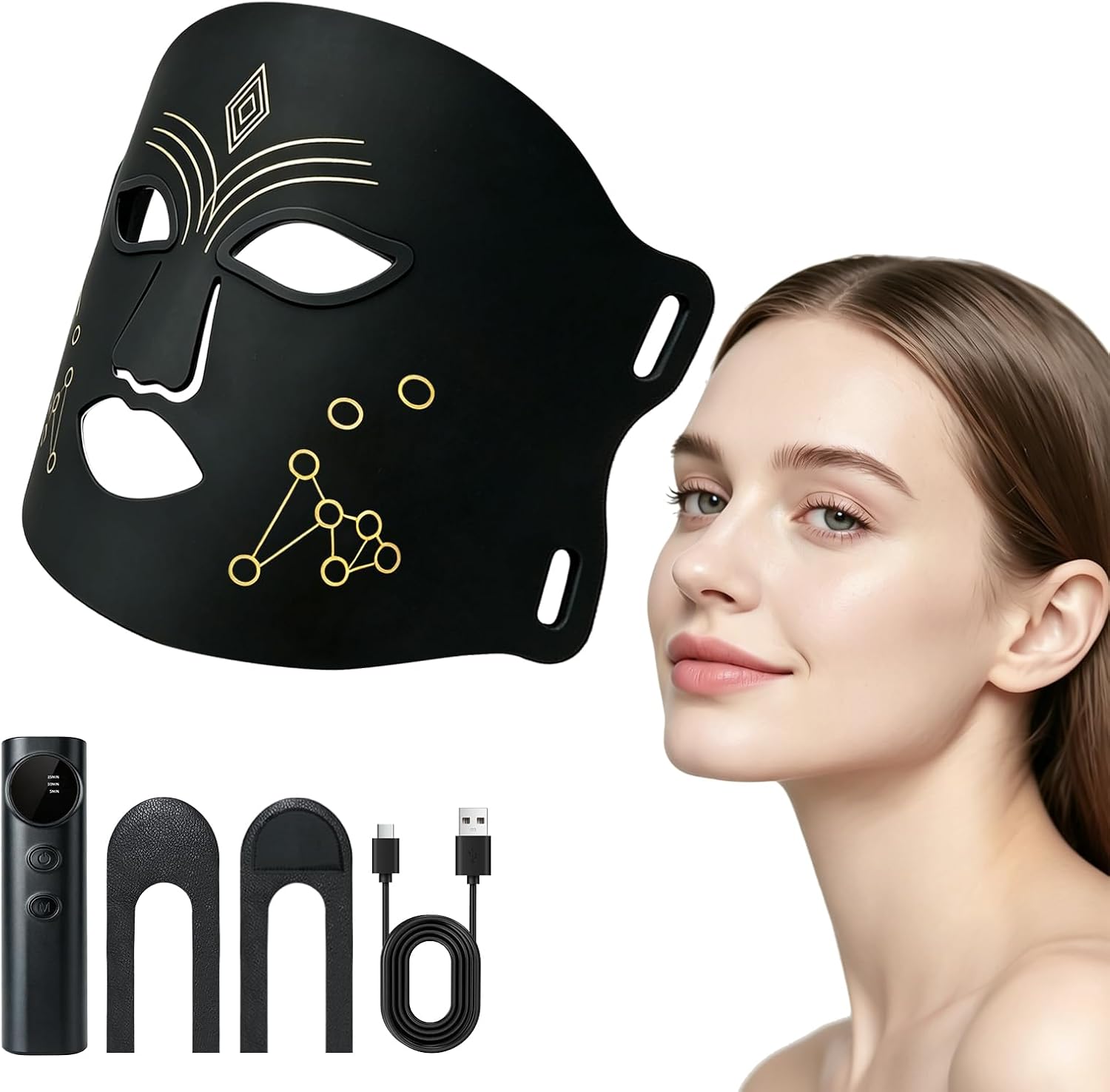 Red Light Therapy Mask for Face, LED Face Mask Light Therapy, Ideal for Wrinkles and Acne, Great for Home, Work, Travel and Yoga (Black)