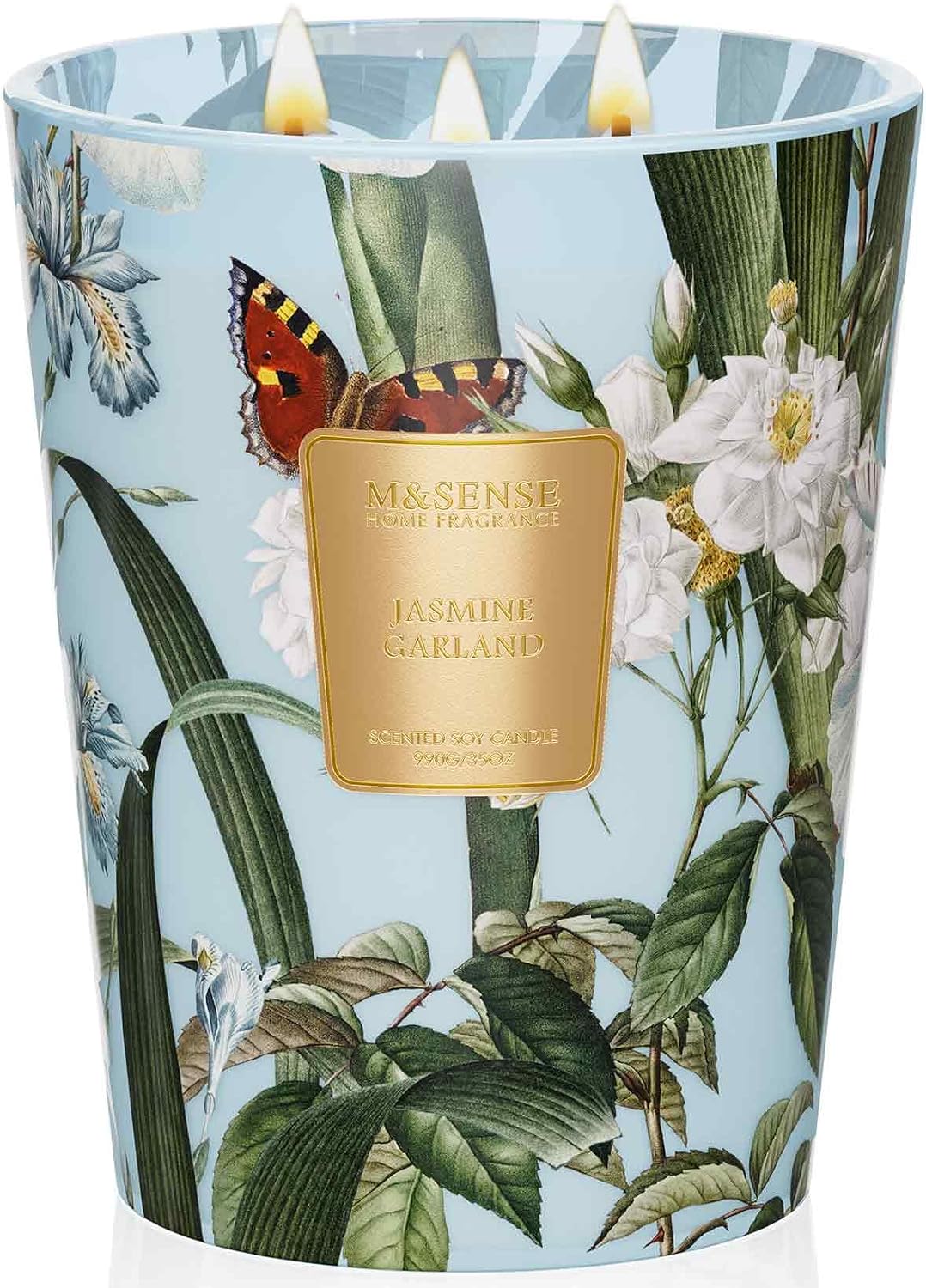 M&SENSE Jasmine Candles Highly Scented 3 Wick 35oz 150 Hours Burn Extra Large Jar Candles for Women, Natural Soy Wax Aromatherapy Candle for Stress Relief, Meditation, Yoga, Spa