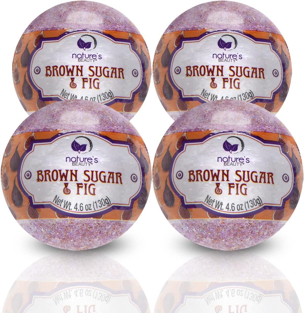Nature’s Beauty Brown Sugar & Fig Bath Bomb Multi-Pack – Natural Hand Crafted, Non-Staining, Luxury Fizzy Spa Bomb, Moisturize Dry Skin, Made w/Orange Extract + Coconut Oil, 4.6 oz (4 Pack)