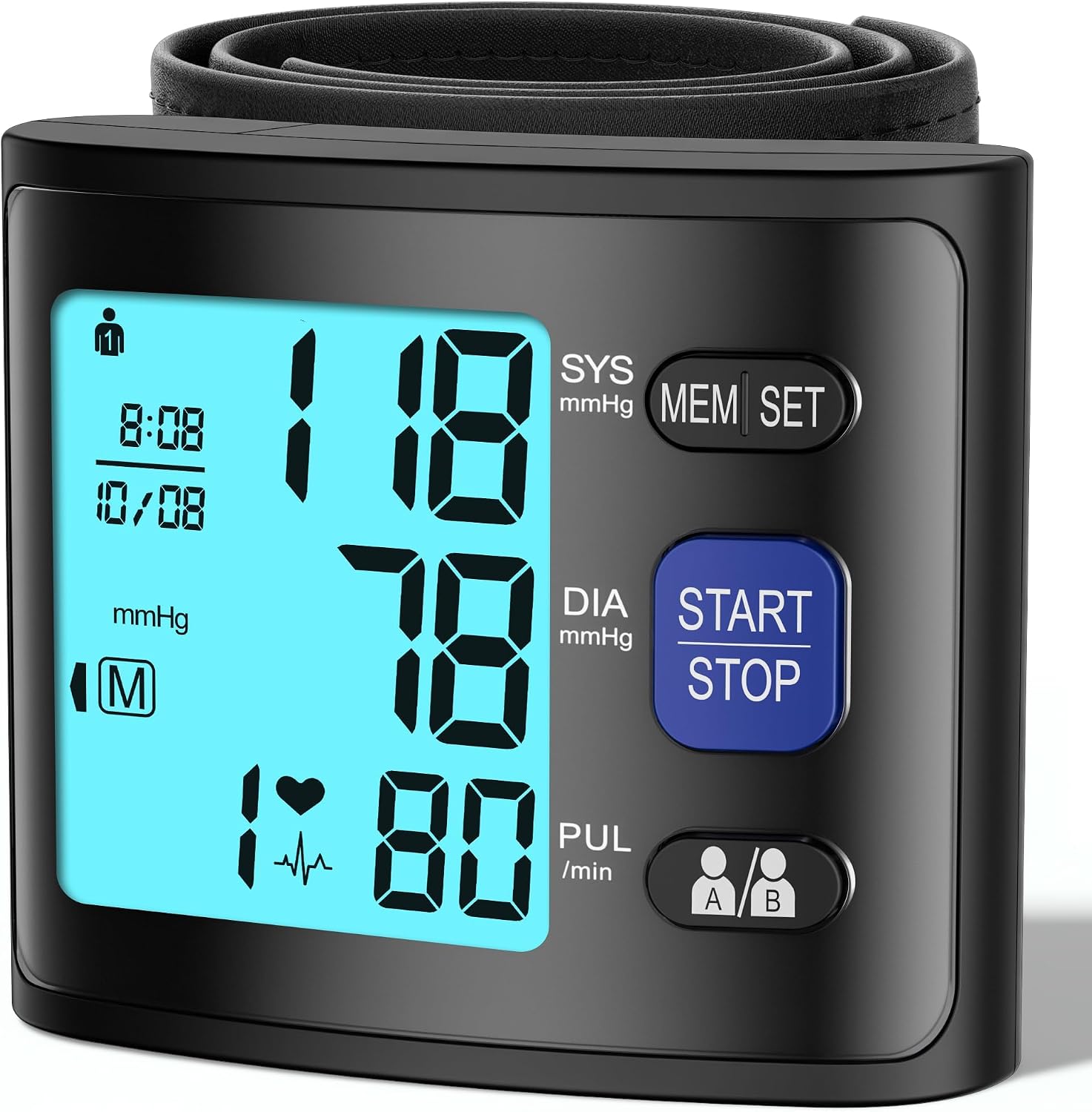 Wrist Blood Pressure Monitor with Backlit LCD Display, FDA Cleared